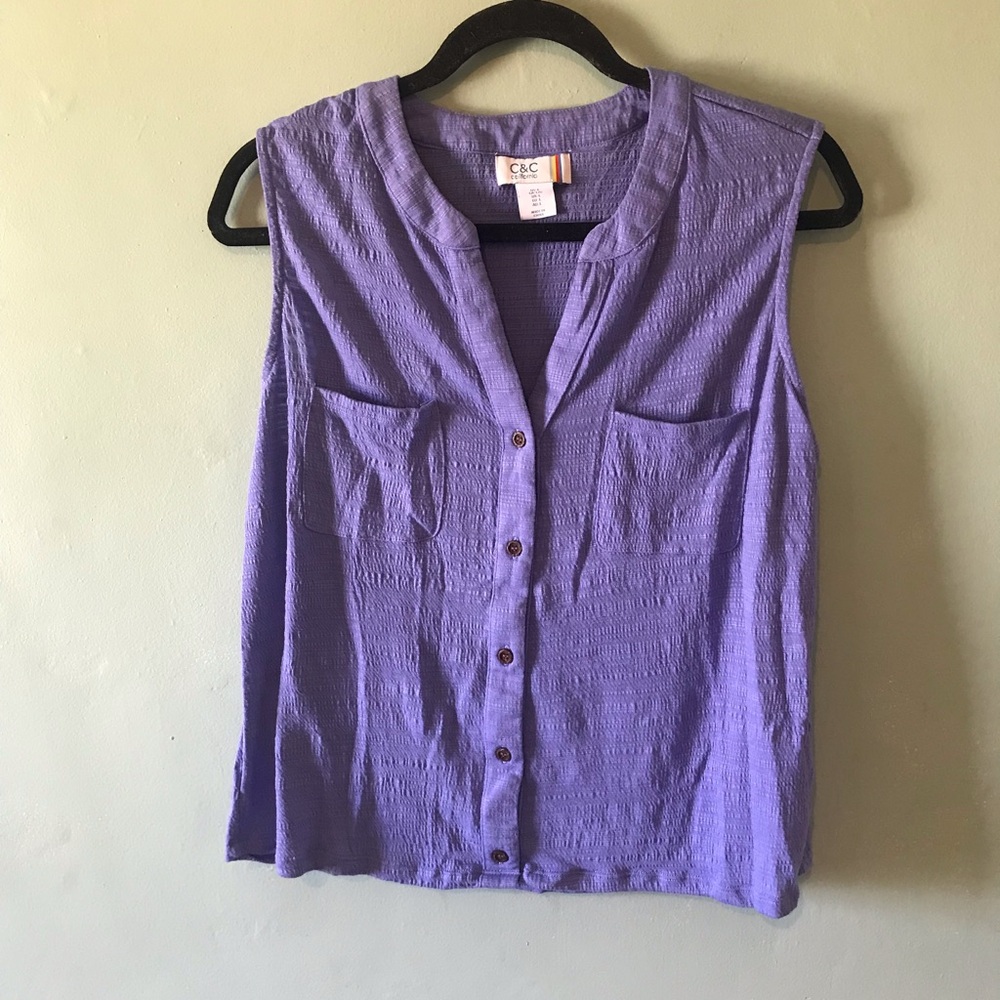 C&C California Sleeveless Button-Front Top in Blue